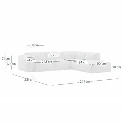 Studio Copenhagen Ecksofa HUDSON 3-Sitzer mit Recamiere - Webstoff Saia: Beige - Longchair davorstehend rechts -WOHNZIMMERMÖBEL Verkäufe 1000009867 220909 500 SKETCH DETAILS P000000001000009867 sketch 1