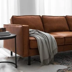 Ars manufacti Ecksofa FORT DODGE - Antiklederlook - Microfaser Yaka: Cognac - Longchair davorstehend rechts - Ohne Schlaffunktion -WOHNZIMMERMÖBEL Verkäufe 1000015488 201127 16484600123 DETAILS P000000001000015488