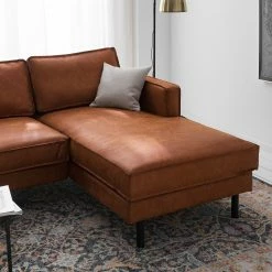 Ars manufacti Ecksofa FORT DODGE - Antiklederlook - Microfaser Yaka: Cognac - Longchair davorstehend rechts - Ohne Schlaffunktion -WOHNZIMMERMÖBEL Verkäufe 1000015488 201127 16484700125 DETAILS P000000001000015488