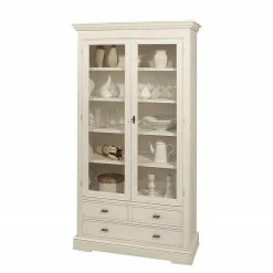 Montreux Vitrinenschrank Siena - Ayous teilmassiv - Antikweiß