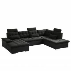 Fredriks Wohnlandschaft Puntiro I - Kunstleder Lilo / Strukturstoff Satur: Schwarz / Anthrazit - Longchair davorstehend links / Ottomane rechts