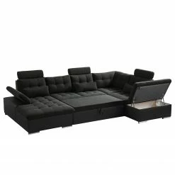 Fredriks Wohnlandschaft Puntiro I - Kunstleder Lilo / Strukturstoff Satur: Schwarz / Anthrazit - Longchair davorstehend links / Ottomane rechts -WOHNZIMMERMÖBEL Verkäufe 1000021540 210614 18402100121 DETAILS P000000001000021540