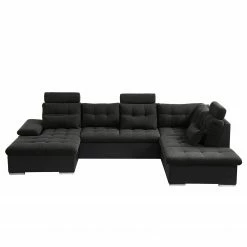 Fredriks Wohnlandschaft Puntiro I - Kunstleder Lilo / Strukturstoff Satur: Schwarz / Anthrazit - Longchair davorstehend links / Ottomane rechts -WOHNZIMMERMÖBEL Verkäufe 1000021540 210614 18402100122 DETAILS P000000001000021540