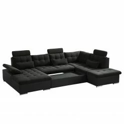 Fredriks Wohnlandschaft Puntiro I - Kunstleder Lilo / Strukturstoff Satur: Schwarz / Anthrazit - Longchair davorstehend links / Ottomane rechts -WOHNZIMMERMÖBEL Verkäufe 1000021540 210614 18402100125 DETAILS P000000001000021540