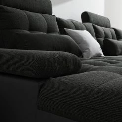 Fredriks Wohnlandschaft Puntiro I - Kunstleder Lilo / Strukturstoff Satur: Schwarz / Anthrazit - Longchair davorstehend links / Ottomane rechts -WOHNZIMMERMÖBEL Verkäufe 1000021540 210614 18402100133 DETAILS P000000001000021540