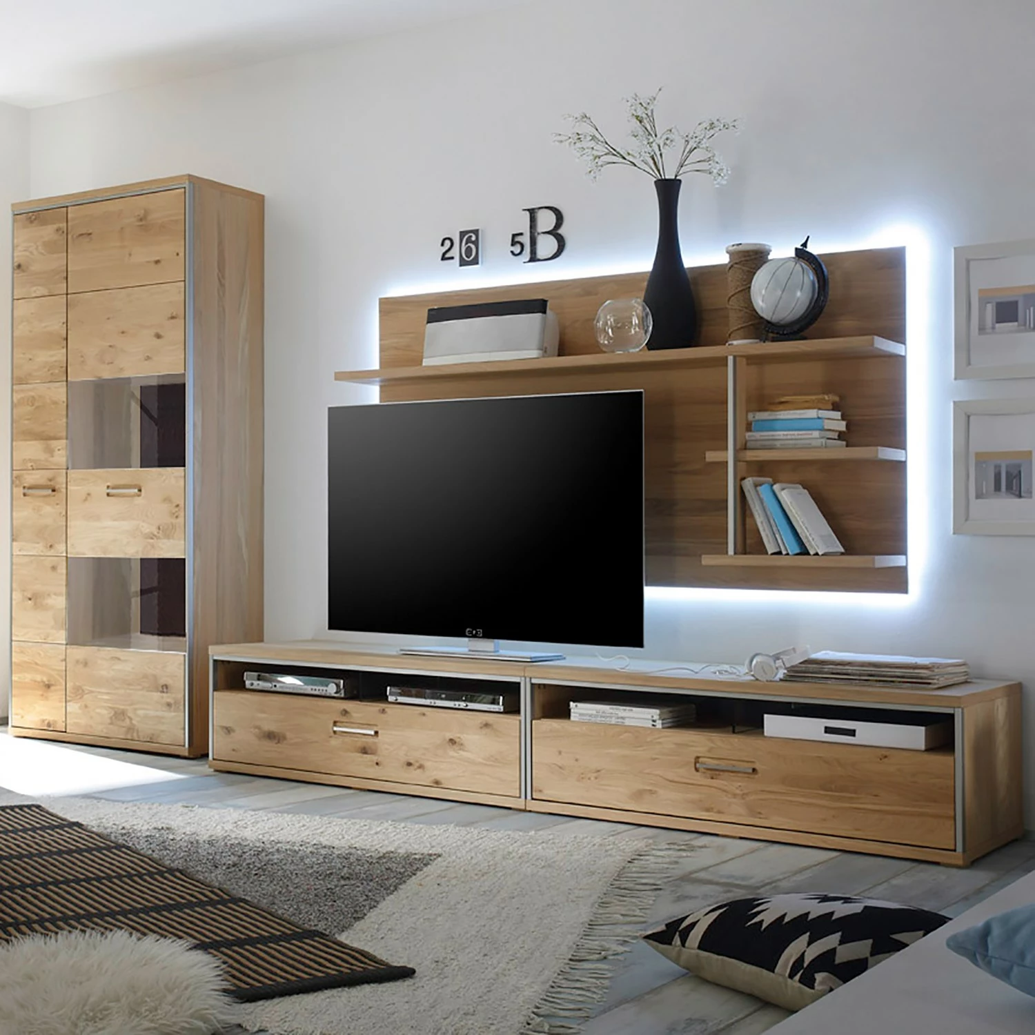 Ars Natura Wohnwand Lopburi II (4-teilig) - Eiche Bianco teilmassiv - Eiche Bianco / Schiefer 1 Ars Natura Wohnwand Lopburi II (4-teilig) - Eiche Bianco teilmassiv - Eiche Bianco / Schiefer