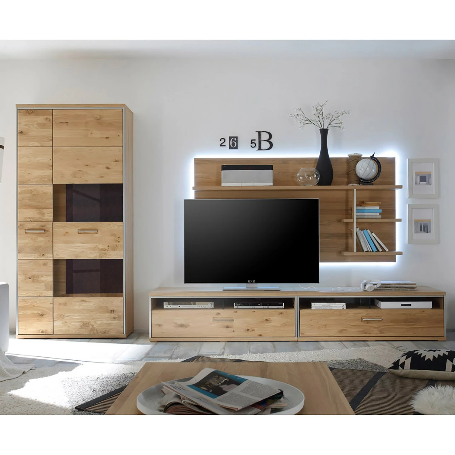 Ars Natura Wohnwand Lopburi II (4-teilig) - Eiche Bianco teilmassiv - Eiche Bianco / Schiefer 3 Ars Natura Wohnwand Lopburi II (4-teilig) - Eiche Bianco teilmassiv - Eiche Bianco / Schiefer – Bild 3