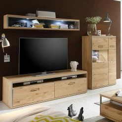 Ars Natura Wohnwand Lopburi (3-teilig) - Eiche Bianco teilmassiv - Eiche Bianco / Schiefer