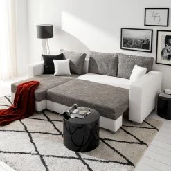 Fredriks Ecksofa Dublin II - (mit Schlaffunktion / beidseitig montierbar) - Kunstleder/Strukturstoff - Weiß / Grau -WOHNZIMMERMÖBEL Verkäufe 1000073164 210614 18404100581 MOOD DETAILS P000000001000073164 mood