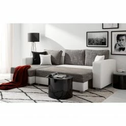 Fredriks Ecksofa Dublin II - (mit Schlaffunktion / beidseitig montierbar) - Kunstleder/Strukturstoff - Weiß / Grau -WOHNZIMMERMÖBEL Verkäufe 1000073164 210614 18404200590 DETAILS P000000001000073164