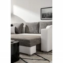 Fredriks Ecksofa Dublin II - (mit Schlaffunktion / beidseitig montierbar) - Kunstleder/Strukturstoff - Weiß / Grau -WOHNZIMMERMÖBEL Verkäufe 1000073164 210614 18404200593 DETAILS P000000001000073164