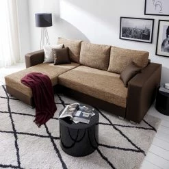 Fredriks Ecksofa Dublin II - (mit Schlaffunktion / beidseitig montierbar) - Kunstleder/Strukturstoff - Dunkelbraun / Braun -WOHNZIMMERMÖBEL Verkäufe 1000073166 210614 18404300618 DETAILS P000000001000073166