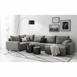 Fredriks Wohnlandschaft Togari - (mit Schlaffunktion) - Flachgewebe - Webstoff Sogol: Dunkelgrau - Longchair davorstehend rechts / Ottomane links -WOHNZIMMERMÖBEL Verkäufe 1000085421 201130 15533200199 MOOD DETAILS P000000001000085421 mood