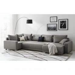 Fredriks Wohnlandschaft Togari - (mit Schlaffunktion) - Flachgewebe - Webstoff Sogol: Dunkelgrau - Longchair davorstehend rechts / Ottomane links -WOHNZIMMERMÖBEL Verkäufe 1000085421 201130 15533200200 MOOD DETAILS P000000001000085421 mood