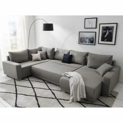 Fredriks Wohnlandschaft Togari - (mit Schlaffunktion) - Flachgewebe - Webstoff Sogol: Dunkelgrau - Longchair davorstehend rechts / Ottomane links -WOHNZIMMERMÖBEL Verkäufe 1000085421 201130 15533200202 MOOD DETAILS P000000001000085421 mood