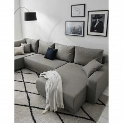 Fredriks Wohnlandschaft Togari - (mit Schlaffunktion) - Flachgewebe - Webstoff Sogol: Dunkelgrau - Longchair davorstehend rechts / Ottomane links -WOHNZIMMERMÖBEL Verkäufe 1000085421 201130 15533200203 DETAILS P000000001000085421