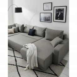 Fredriks Wohnlandschaft Togari - (mit Schlaffunktion) - Flachgewebe - Webstoff Sogol: Dunkelgrau - Longchair davorstehend rechts / Ottomane links -WOHNZIMMERMÖBEL Verkäufe 1000085421 201130 15533200204 DETAILS P000000001000085421