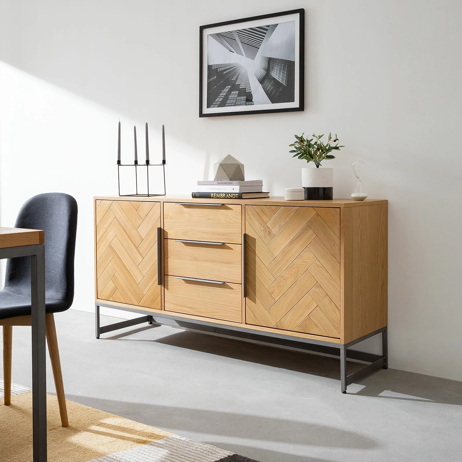 Ars manufacti Sideboard Dharai - Echtholzfurnier / Metall - Eiche / Silber 2 Ars manufacti Sideboard Dharai - Echtholzfurnier / Metall - Eiche / Silber – Bild 2