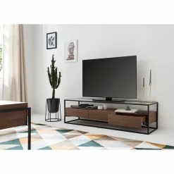 Studio Copenhagen Lowboard Rizzo - Holzwerkstoff / Glas - Schwarz / Walnuss Dekor -WOHNZIMMERMÖBEL Verkäufe 1000123450 190328 11102900022 MOOD GALLERYIMAGES P000000001000123450 mood