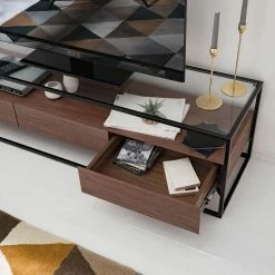 Studio Copenhagen Lowboard Rizzo - Holzwerkstoff / Glas - Schwarz / Walnuss Dekor -WOHNZIMMERMÖBEL Verkäufe 1000123450 190328 11102900023 GALLERYIMAGES P000000001000123450