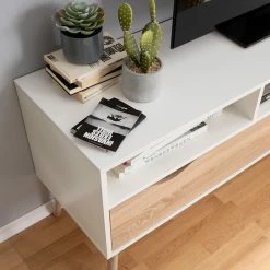 Mørteens TV-Lowboard Sunndal - Gummibaum teilmassiv - Weiß / Eiche Hell -WOHNZIMMERMÖBEL Verkäufe 1000123474 190222 12174900017 GALLERYIMAGES P000000001000123474