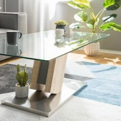 Fredriks Couchtisch Bleik - Sicherheitsglas / Edelstahl - Eiche Dekor / Silber -WOHNZIMMERMÖBEL Verkäufe 1000123772 190226 06172700007 GALLERYIMAGES P000000001000123772