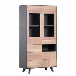 Norrwood Vitrinenschrank Colfax - Eiche teilmassiv - Eiche / Grau