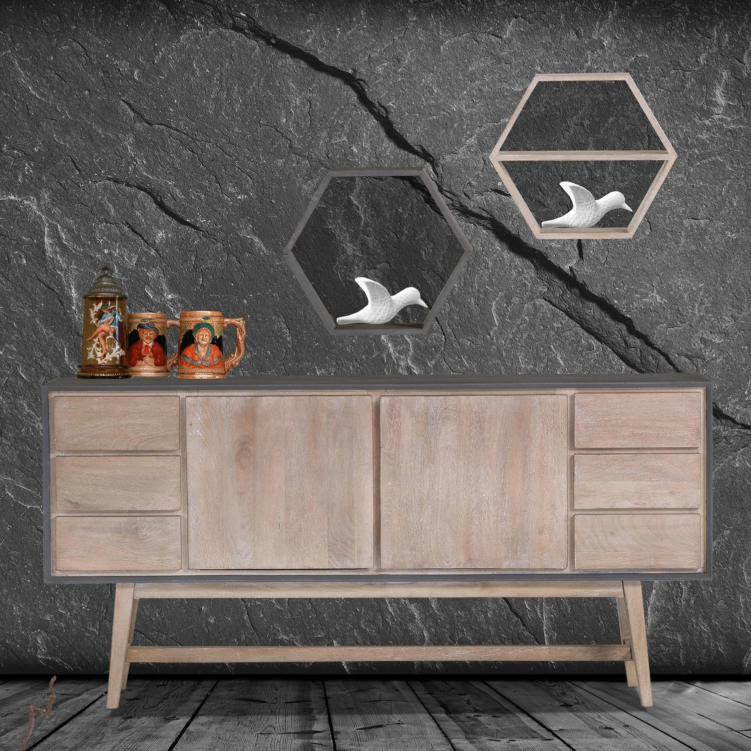 Norrwood Sideboard Karis - Mango massiv - Grau / Mango 3 Norrwood Sideboard Karis - Mango massiv - Grau / Mango – Bild 3