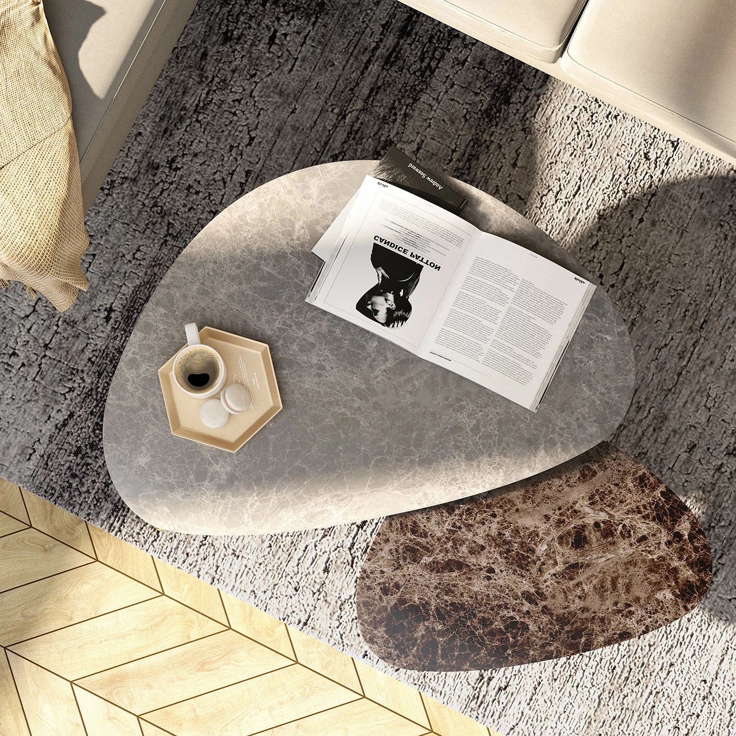 Jack & Alice Couchtisch Sherry ll - Marmor Hellgrau Dekor / Gold 7 Jack & Alice Couchtisch Sherry ll - Marmor Hellgrau Dekor / Gold – Bild 7