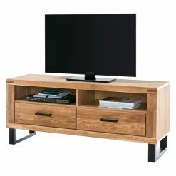 Naturoo TV-Lowboard Loxton I - Eiche teilmassiv / Metall - Eiche / Schwarz