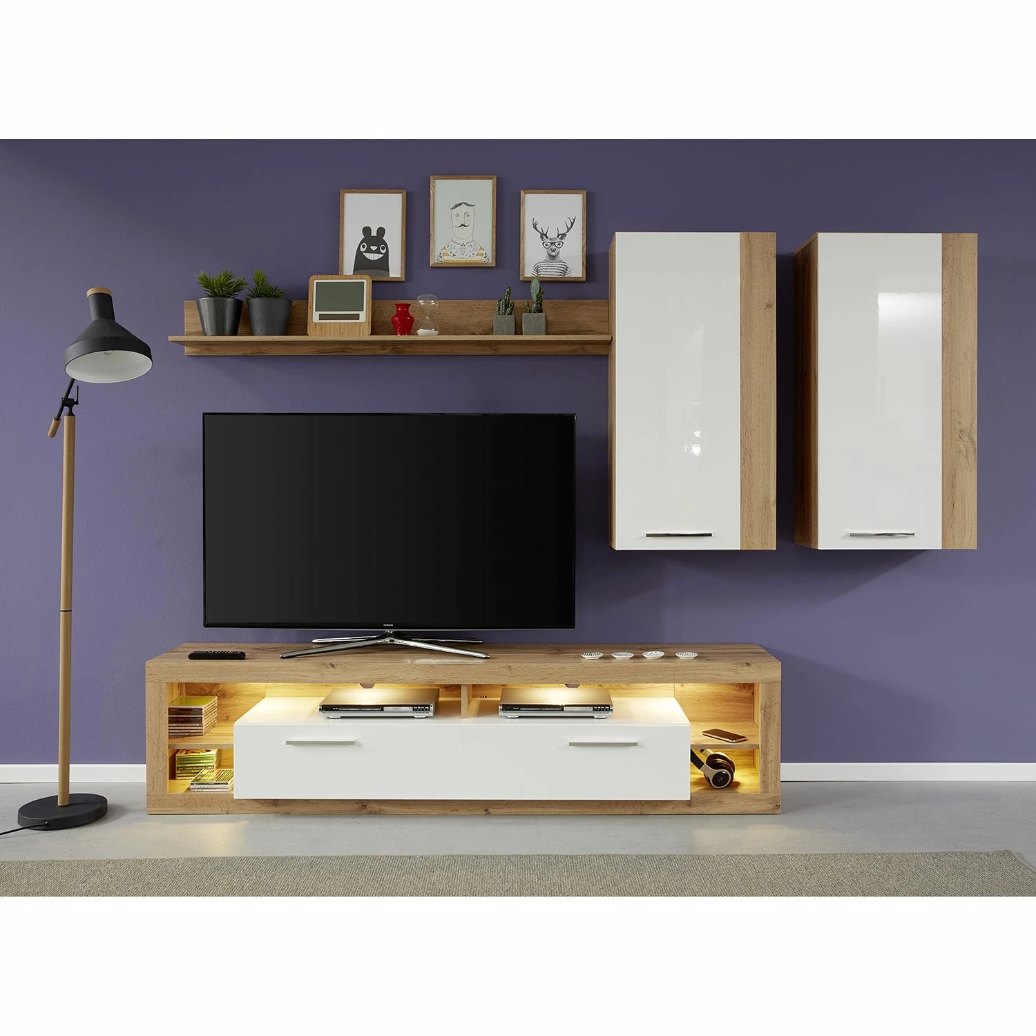 Trendteam Hängeschrank Rock - Hochglanz Weiß / Wotan Eiche Dekor 2 Trendteam Hängeschrank Rock - Hochglanz Weiß / Wotan Eiche Dekor – Bild 2