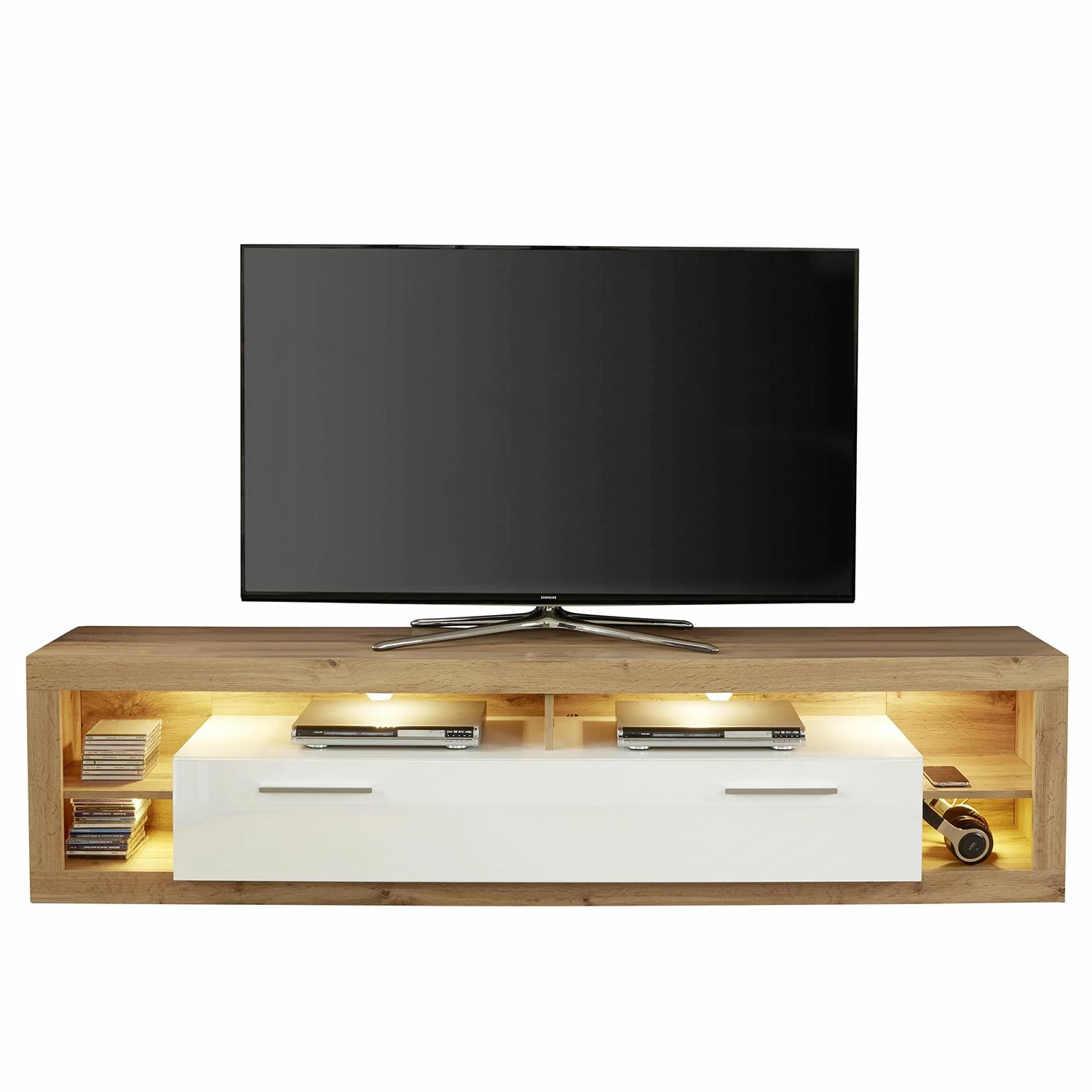 Trendteam TV-Lowboard Rock - Hochglanz Weiß / Wotan Eiche Dekor - Breite: 200 cm 3 Trendteam TV-Lowboard Rock - Hochglanz Weiß / Wotan Eiche Dekor - Breite: 200 cm – Bild 3