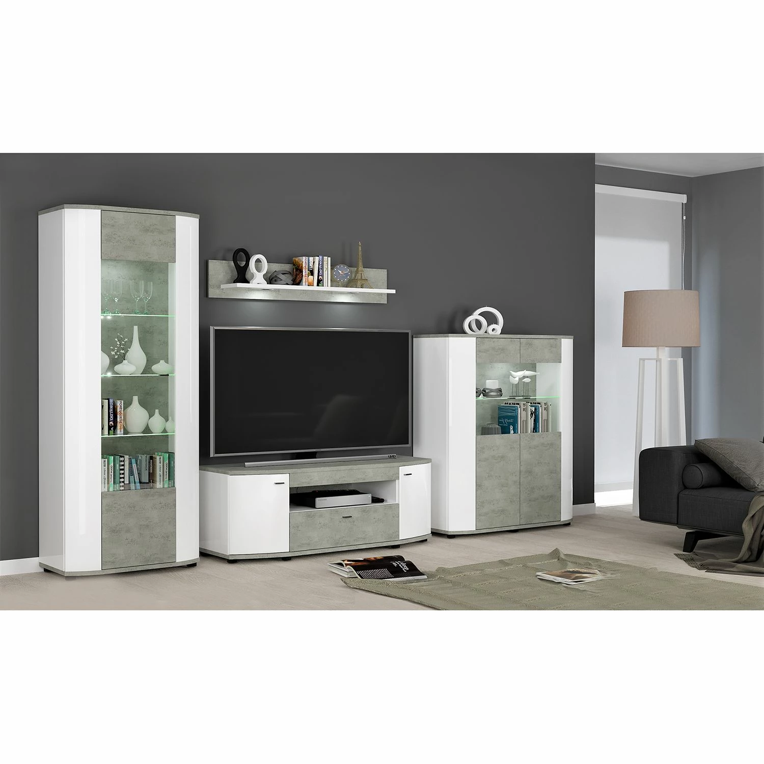 Fredriks TV-Lowboard Karlsburg - Weiß / Beton Dekor 3 Fredriks TV-Lowboard Karlsburg - Weiß / Beton Dekor – Bild 3