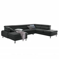 Loftscape Wohnlandschaft Rivas - Dunkelgrau - Longchair davorstehend links / Ottomane rechts - Mit Schlaffunktion