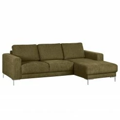 Fredriks Ecksofa Fiesta I - Strukturstoff - Olivgrün - Longchair davorstehend rechts - Ohne Schlaffunktion