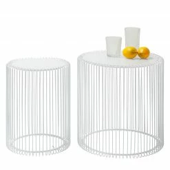 Kare Design Beistelltisch Wire I (2-er Set) - Glas / Stahl - Weiß -WOHNZIMMERMÖBEL Verkäufe 1000132044 190305 14281100028 GALLERYIMAGES P000000001000132044