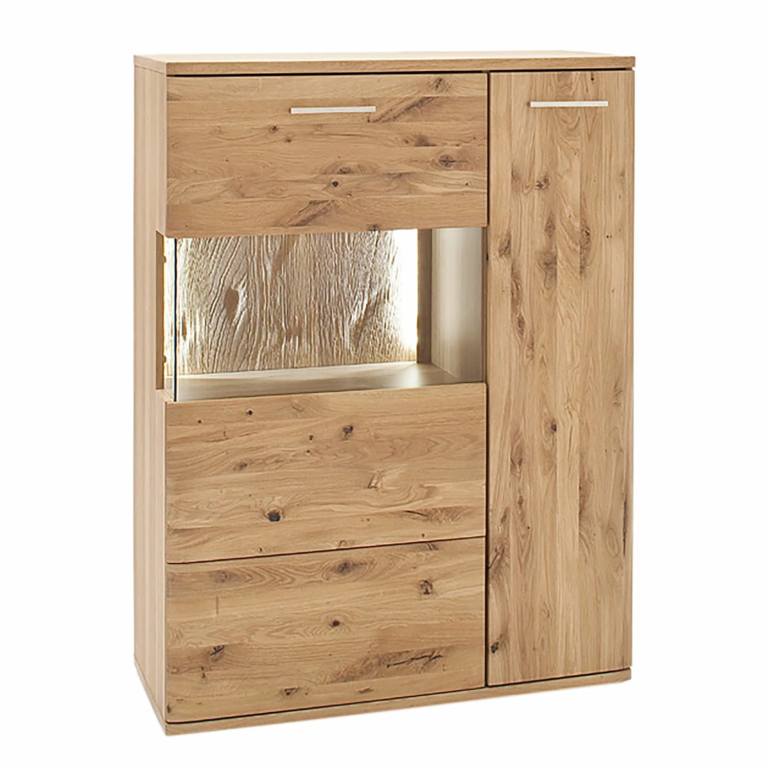 Naturoo Highboard Ristiina II - Eiche teilmassiv - Eiche Bianco / Eiche Bianco Dekor - Glastür links 1 Naturoo Highboard Ristiina II - Eiche teilmassiv - Eiche Bianco / Eiche Bianco Dekor - Glastür links