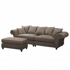 Maison Belfort Bigsofa Pacoa - Antiklederlook - Dunkelbraun - Mit Hocker