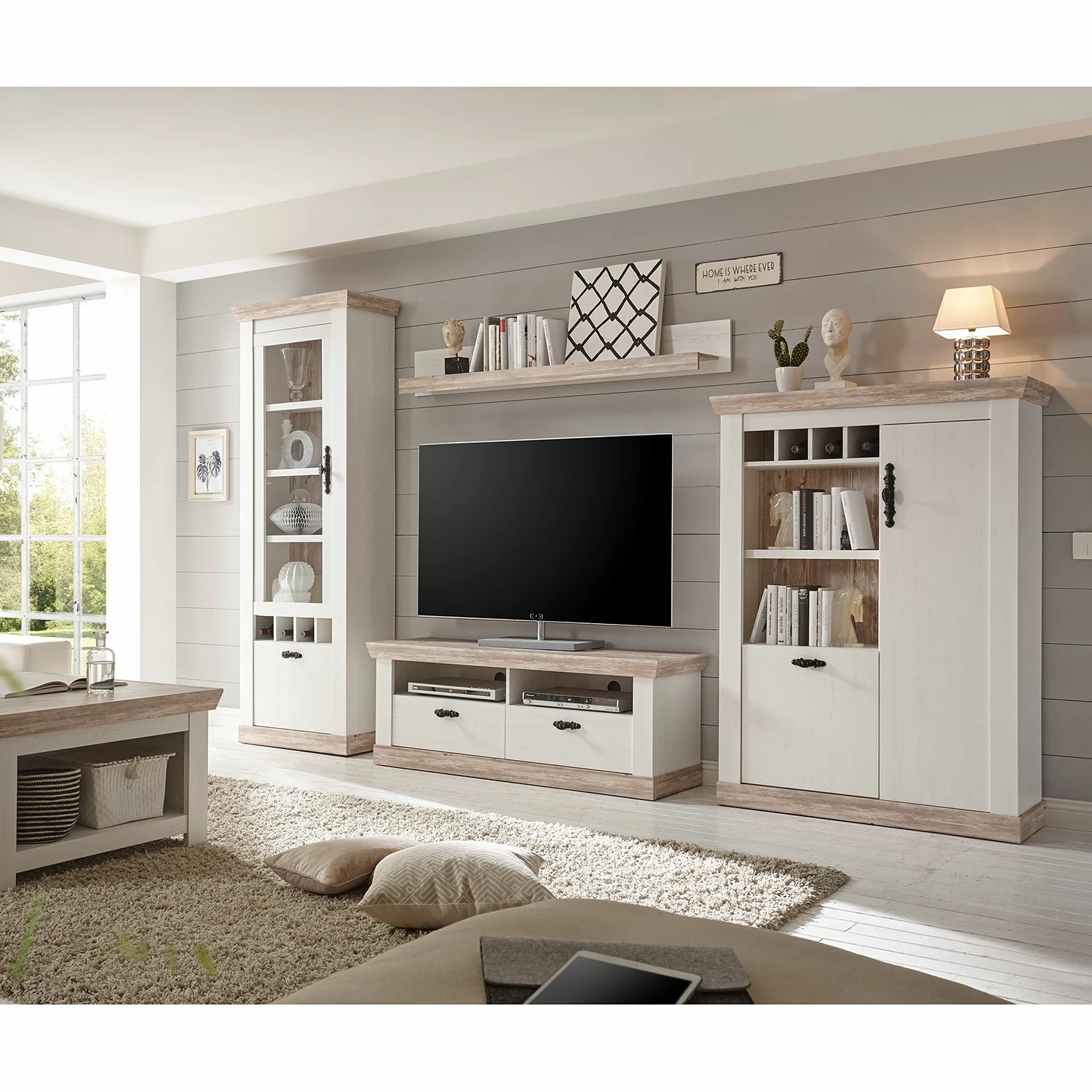 Ridgevalley Wohnwand Lewk III (4-teilig) - Pinie Weiß Dekor / Pinie Dekor 1 Ridgevalley Wohnwand Lewk III (4-teilig) - Pinie Weiß Dekor / Pinie Dekor