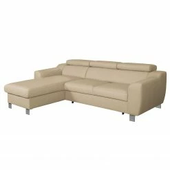 Loftscape Ecksofa Burnside I - Echtleder / Kunstleder - Warmes Beige - Longchair davorstehend links - Mit Schlaffunktion