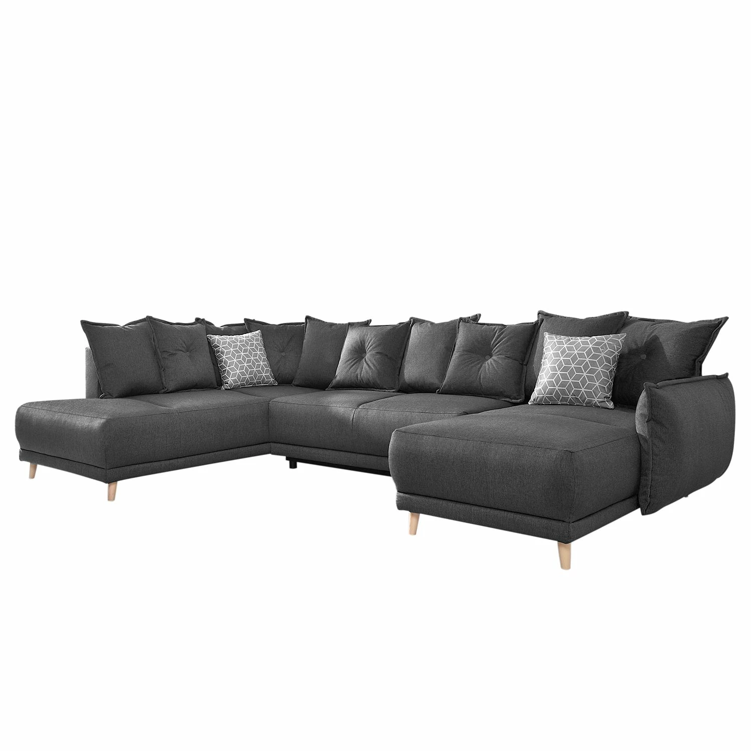 Loftscape Wohnlandschaft Panica I - Webstoff - Schlaffunktion - Dunkelgrau - Ottomane davorstehend links 1 Loftscape Wohnlandschaft Panica I - Webstoff - Schlaffunktion - Dunkelgrau - Ottomane davorstehend links