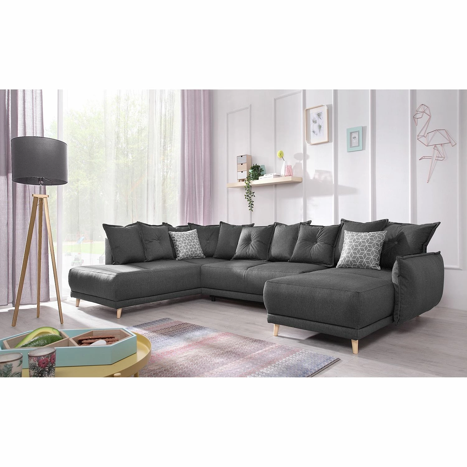 Loftscape Wohnlandschaft Panica I - Webstoff - Schlaffunktion - Dunkelgrau - Ottomane davorstehend links 2 Loftscape Wohnlandschaft Panica I - Webstoff - Schlaffunktion - Dunkelgrau - Ottomane davorstehend links – Bild 2