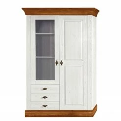 Maison Belfort Vitrinenschrank Bergen I - Kiefer massiv - Kiefer Weiß / Kiefer Bernstein