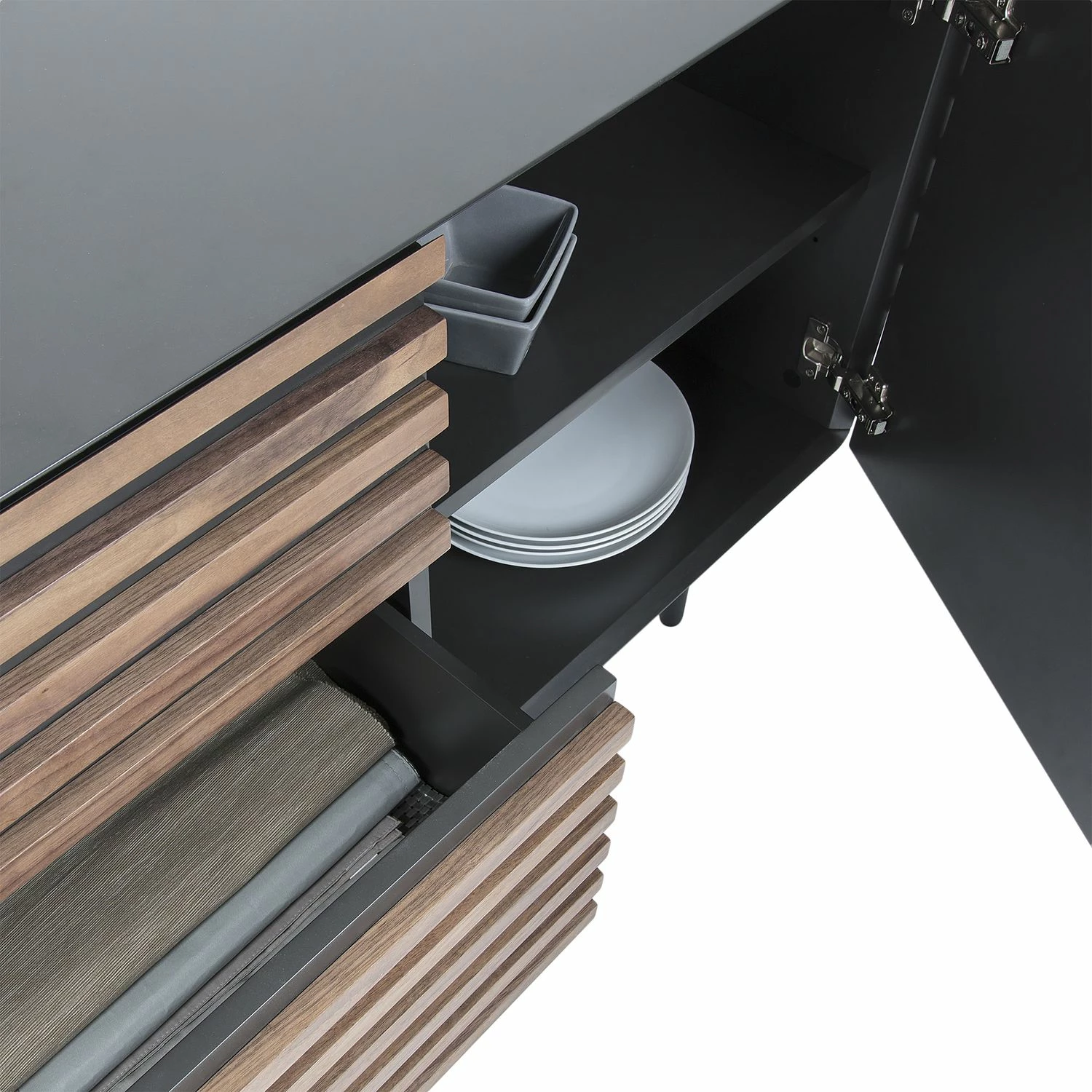 Norrwood Sideboard Kipra - Echtholzfurnier - Walnuss / Graphit 4 Norrwood Sideboard Kipra - Echtholzfurnier - Walnuss / Graphit – Bild 4