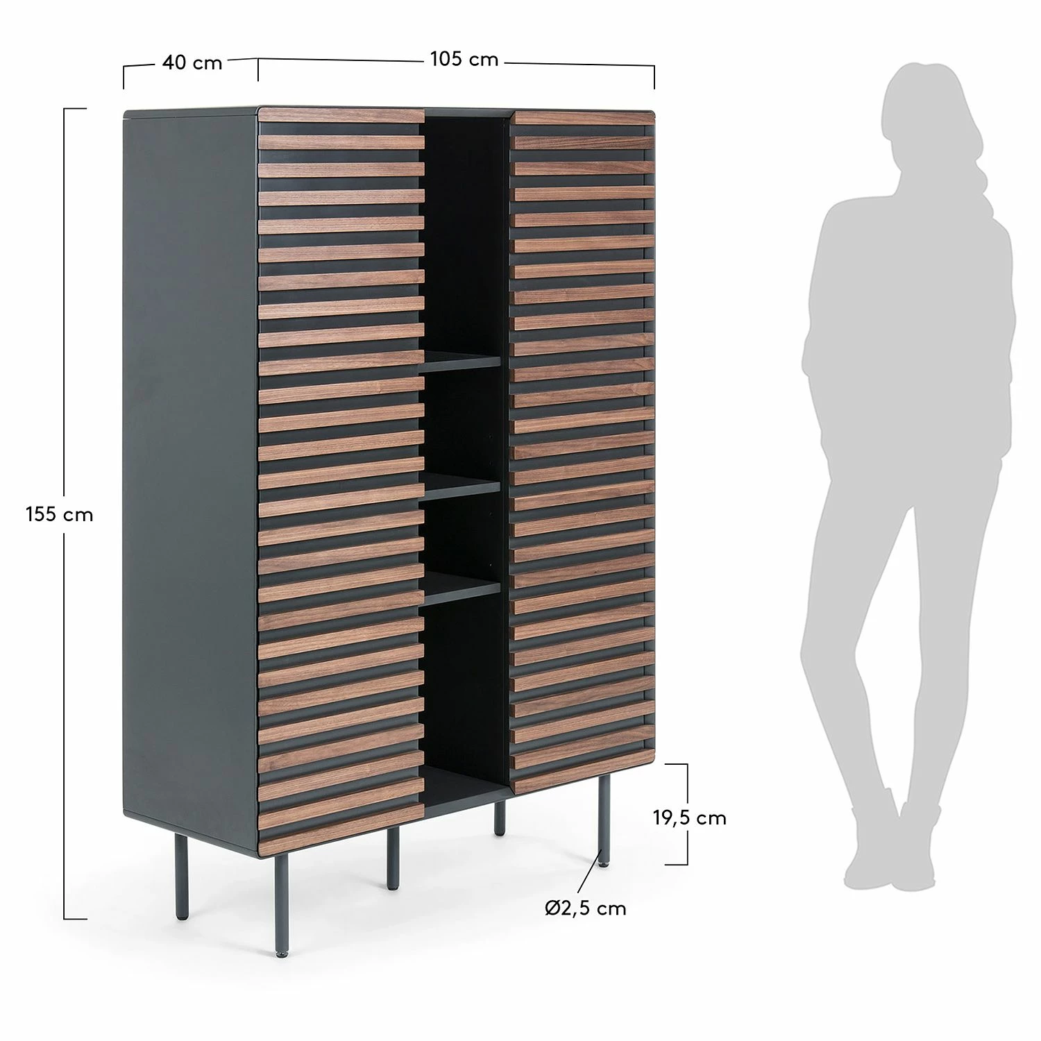 Norrwood Highboard Kipra - Echtholzfurnier - Walnuss / Graphit 8 Norrwood Highboard Kipra - Echtholzfurnier - Walnuss / Graphit – Bild 8