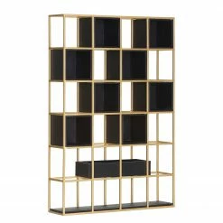 Jack & Alice Regalwand Harbin II - Akazie massiv - Akazie Schwarz / Gold