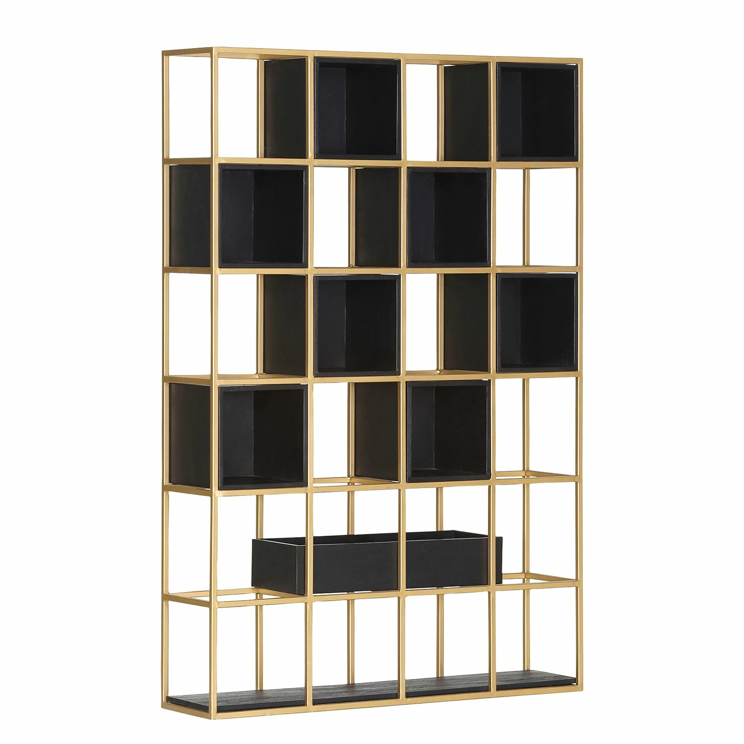 Jack & Alice Regalwand Harbin II - Akazie massiv - Akazie Schwarz / Gold 1 Jack & Alice Regalwand Harbin II - Akazie massiv - Akazie Schwarz / Gold