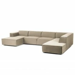 Wohnlandschaft Kinx II - Samt - Samt Shyla: Beige - Longchair davorstehend links / Ottomane rechts -WOHNZIMMERMÖBEL Verkäufe 1000155708 210323 15180500945 DETAILS P000000001000155708