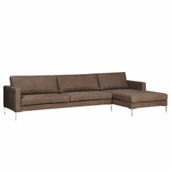 Fredriks Ecksofa Portobello IV - Echtleder - Echtleder Custo: Dunkelbraun - Breite: 293 cm - Longchair davorstehend rechts