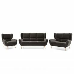 Loftscape Polstergarnitur Glenhaven (3-2-1) - Samt - Dunkelgrau